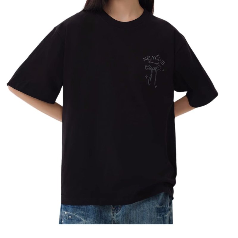 画像10: unisex ribbon Print Short Sleeve T-Shirt  　リボンプリント半袖ラウンドネック Tシャツ ユニセックス 男女兼用 (10)