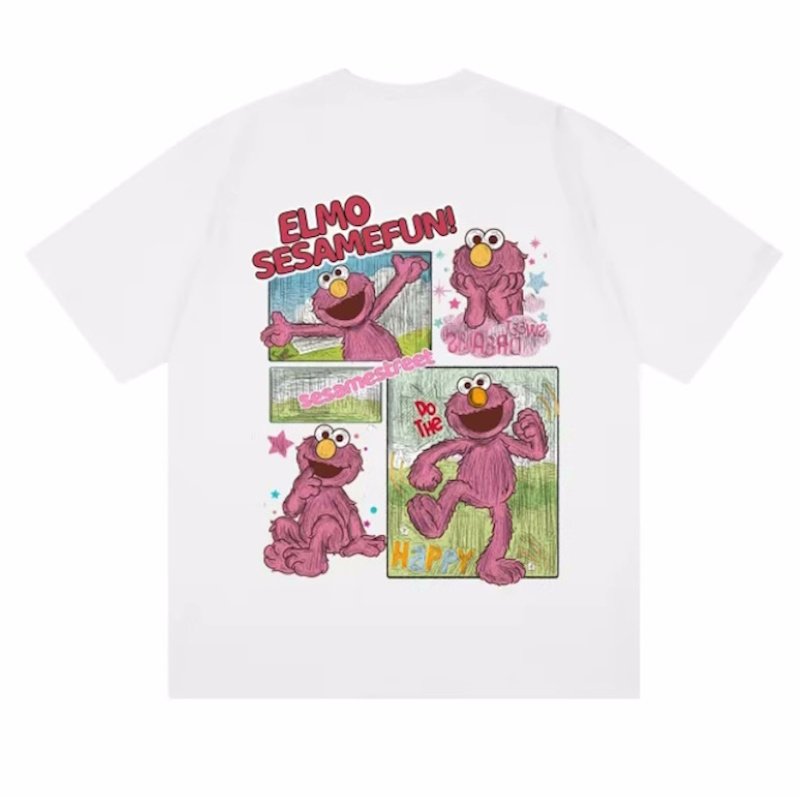 画像2: unisex Sesame Street Elmo Box Print Short Sleeve T-Shirt  　セサミストリートエルモボックスプリント半袖ラウンドネック Tシャツ ユニセックス 男女兼用 (2)