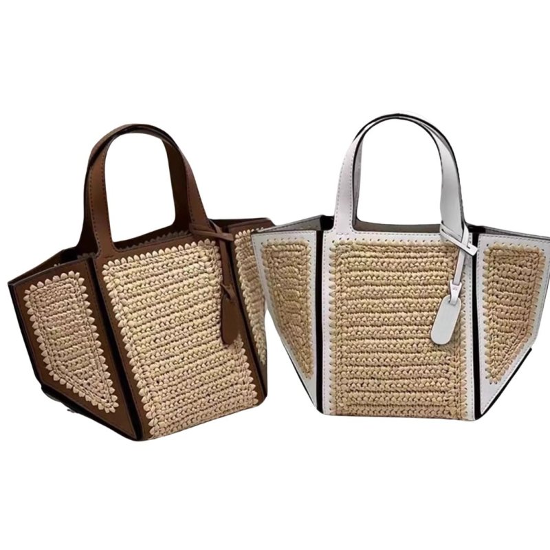 画像3: Stitched leather piping straw basket tote shoulder bag Basket Bag　 ステッチレザーパイピングストローかご籠トートショルダーバッグバスケットバッグ (3)