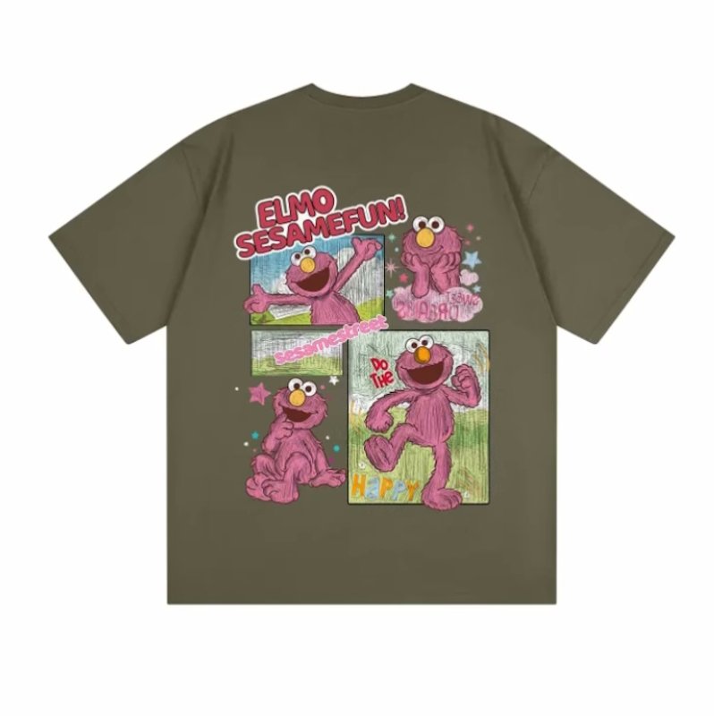 画像5: unisex Sesame Street Elmo Box Print Short Sleeve T-Shirt  　セサミストリートエルモボックスプリント半袖ラウンドネック Tシャツ ユニセックス 男女兼用 (5)