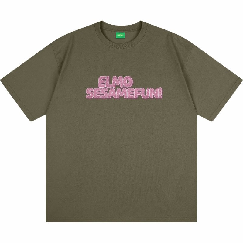 画像11: unisex Sesame Street Elmo Box Print Short Sleeve T-Shirt  　セサミストリートエルモボックスプリント半袖ラウンドネック Tシャツ ユニセックス 男女兼用 (11)