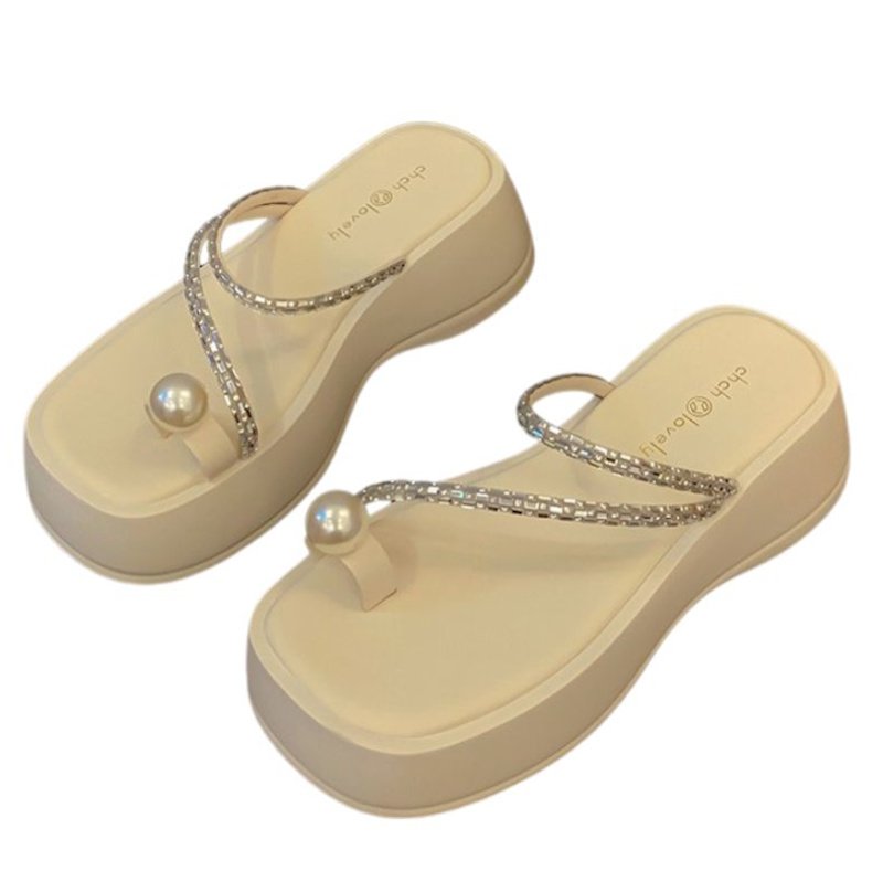 画像3: Thick-soled thong rhinestone strap & pearl sandal slippers　ラインストーンストラップ&パールプラットフォーム厚底サンダルスリッパ (3)
