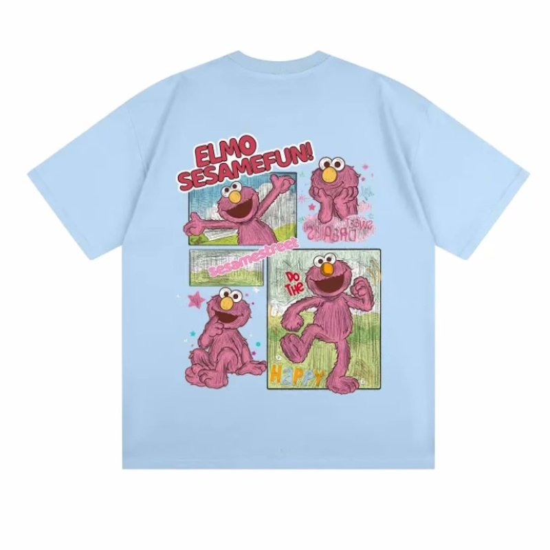 画像4: unisex Sesame Street Elmo Box Print Short Sleeve T-Shirt  　セサミストリートエルモボックスプリント半袖ラウンドネック Tシャツ ユニセックス 男女兼用 (4)