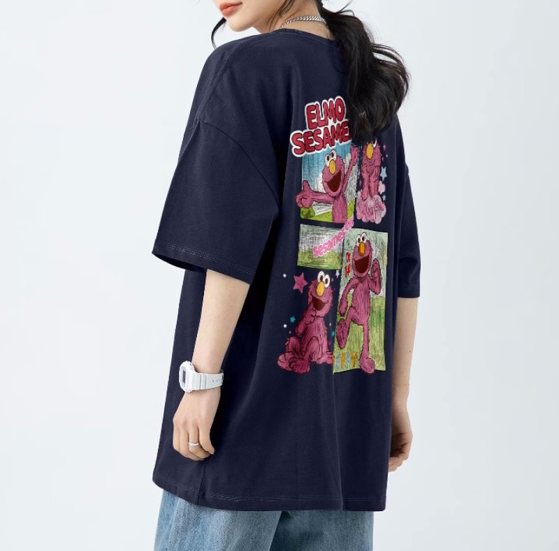 画像14: unisex Sesame Street Elmo Box Print Short Sleeve T-Shirt  　セサミストリートエルモボックスプリント半袖ラウンドネック Tシャツ ユニセックス 男女兼用 (14)