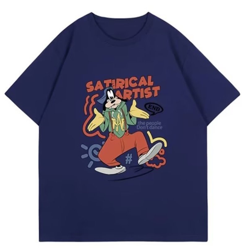 画像1: unisex Multicolor Goofy Print Short Sleeve T-Shirt  　マルチカラーグーフィープリント半袖ラウンドネック Tシャツ ユニセックス 男女兼用 (1)
