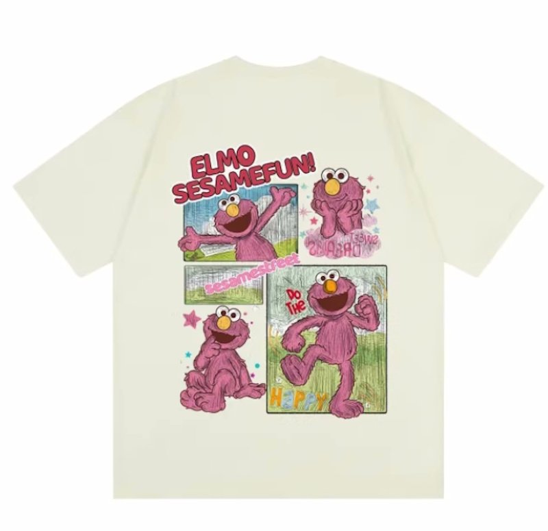 画像3: unisex Sesame Street Elmo Box Print Short Sleeve T-Shirt  　セサミストリートエルモボックスプリント半袖ラウンドネック Tシャツ ユニセックス 男女兼用 (3)