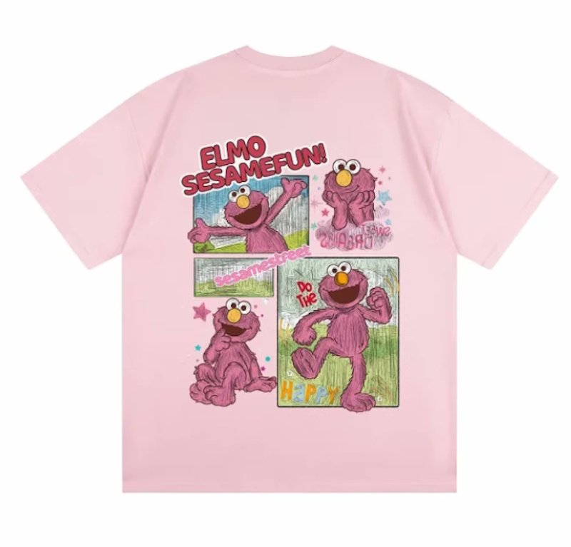画像6: unisex Sesame Street Elmo Box Print Short Sleeve T-Shirt  　セサミストリートエルモボックスプリント半袖ラウンドネック Tシャツ ユニセックス 男女兼用 (6)