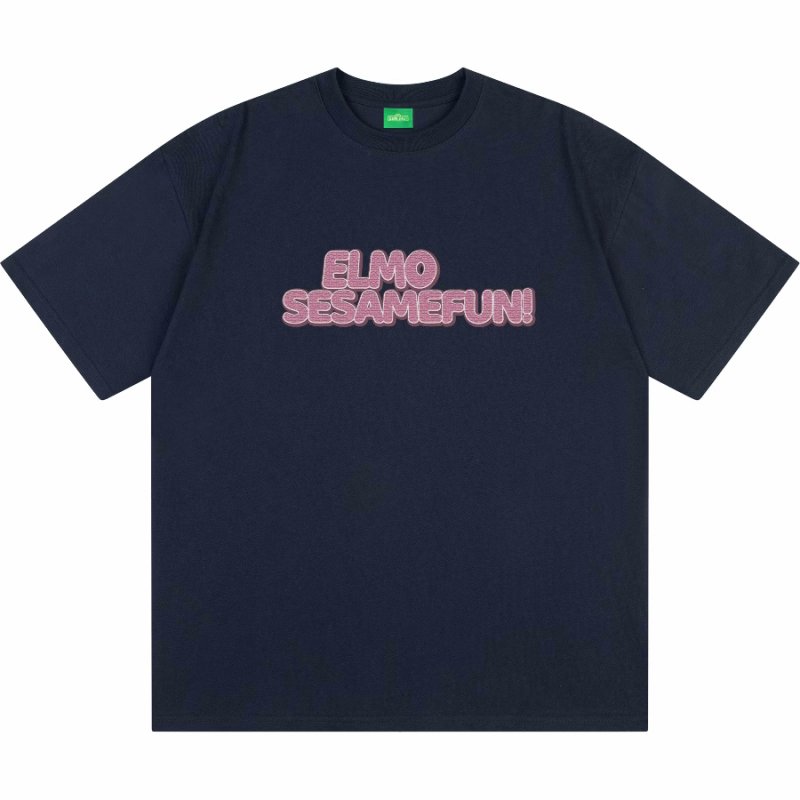 画像13: unisex Sesame Street Elmo Box Print Short Sleeve T-Shirt  　セサミストリートエルモボックスプリント半袖ラウンドネック Tシャツ ユニセックス 男女兼用 (13)