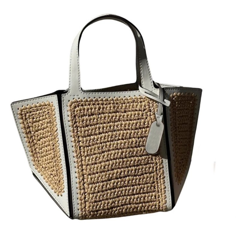 画像2: Stitched leather piping straw basket tote shoulder bag Basket Bag　 ステッチレザーパイピングストローかご籠トートショルダーバッグバスケットバッグ (2)