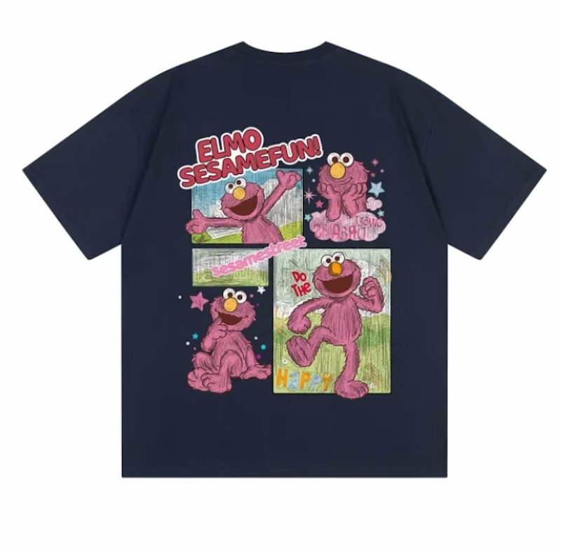 画像7: unisex Sesame Street Elmo Box Print Short Sleeve T-Shirt  　セサミストリートエルモボックスプリント半袖ラウンドネック Tシャツ ユニセックス 男女兼用 (7)