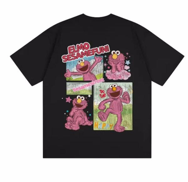 画像1: unisex Sesame Street Elmo Box Print Short Sleeve T-Shirt  　セサミストリートエルモボックスプリント半袖ラウンドネック Tシャツ ユニセックス 男女兼用 (1)