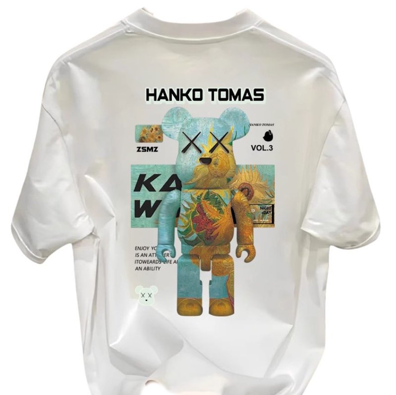 画像1: unisex KAWS x Sunflower Bearbrick Print Short Sleeve T-Shirt  　カウズ×サンフラワーひまわりベアブリックプリント半袖ラウンドネック Tシャツ ユニセックス 男女兼用 (1)