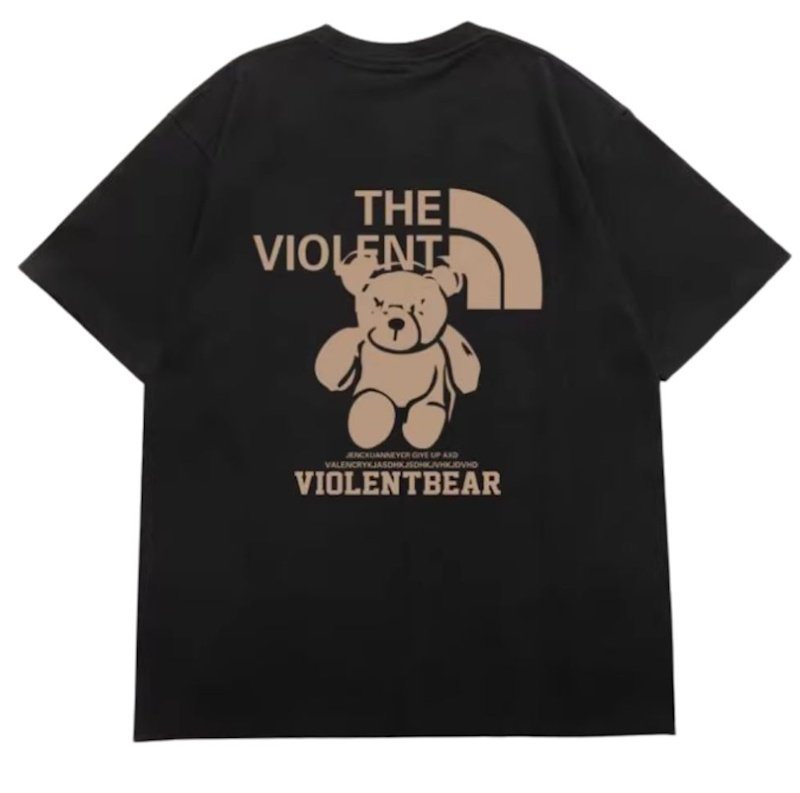 画像1: unisex  Violentbear Print Short Sleeve T-Shirt  　ヴァイオレントベア熊プリント半袖ラウンドネック Tシャツ ユニセックス 男女兼用 (1)
