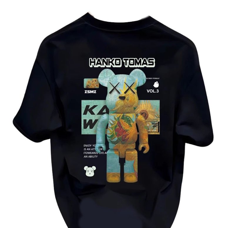画像2: unisex KAWS x Sunflower Bearbrick Print Short Sleeve T-Shirt  　カウズ×サンフラワーひまわりベアブリックプリント半袖ラウンドネック Tシャツ ユニセックス 男女兼用 (2)