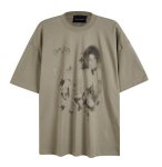 画像1: unisex Front face & back butterfly print Short Sleeve T-Shirt  　表フェイス＆ 裏バタフライプリント半袖ラウンドネック Tシャツ ユニセックス 男女兼用 (1)