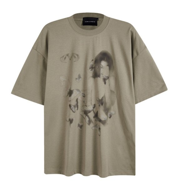 画像1: unisex Front face & back butterfly print Short Sleeve T-Shirt  　表フェイス＆ 裏バタフライプリント半袖ラウンドネック Tシャツ ユニセックス 男女兼用 (1)
