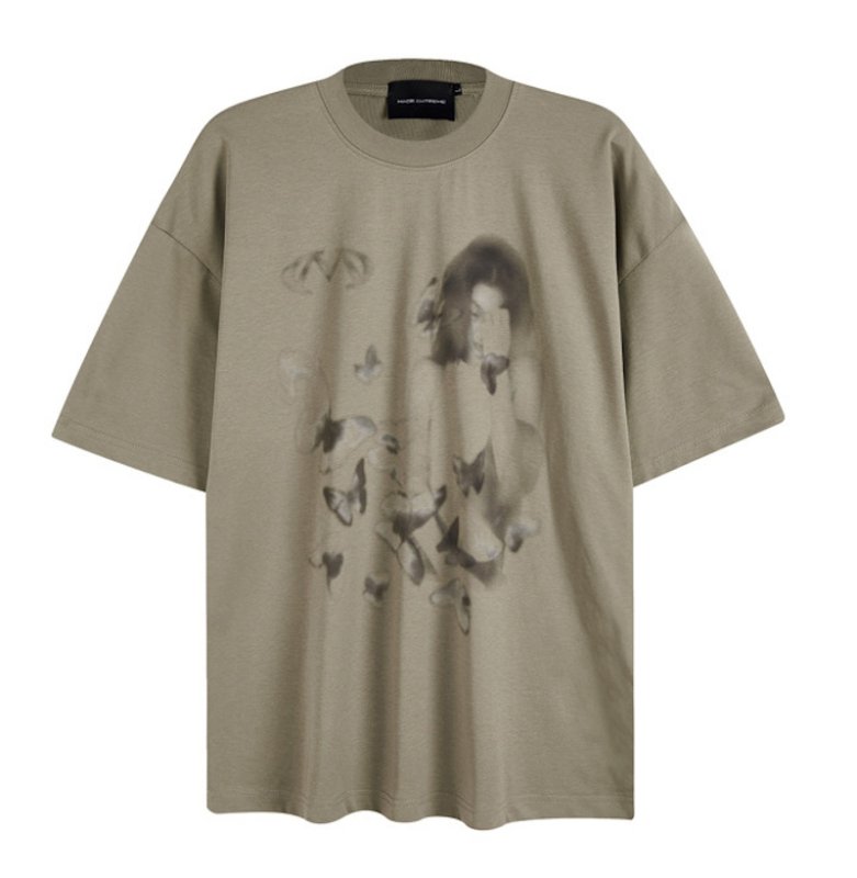 画像1: unisex Front face & back butterfly print Short Sleeve T-Shirt  　表フェイス＆ 裏バタフライプリント半袖ラウンドネック Tシャツ ユニセックス 男女兼用 (1)