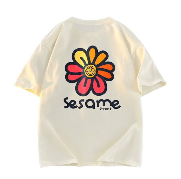 画像1: unisex  Sesame Street Flower T-Shirt    セサミストリートフラワー半袖ラウンドネック Tシャツ ユニセックス 男女兼用 (1)