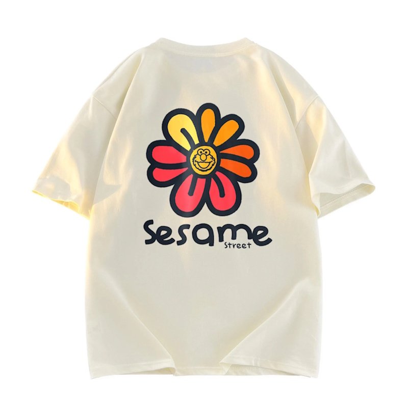 画像1: unisex  Sesame Street Flower T-Shirt    セサミストリートフラワー半袖ラウンドネック Tシャツ ユニセックス 男女兼用 (1)
