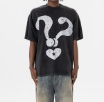 画像4: unisex American Cartoon Question Mark & ​​Mickey Mouse Destruction Print  T-Shirt  ヴィンテージスタイクエスチョンマーク＆ミッキーマウスデストラクションプリント アメリカンコミックプリント半袖ラウンドネック Tシャツ ユニセックス 男女兼用 (4)