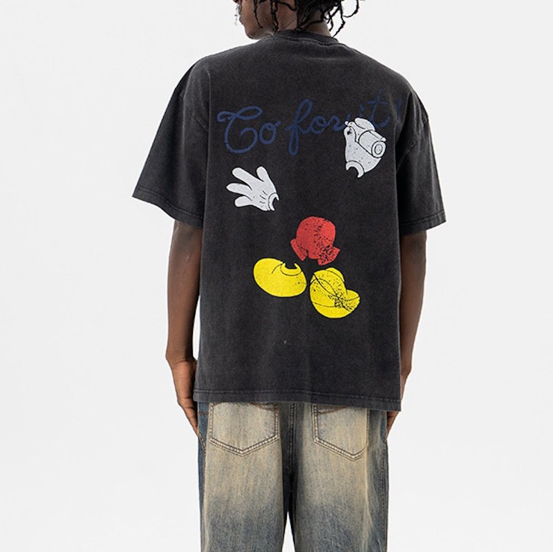 画像3: unisex American Cartoon Question Mark & ​​Mickey Mouse Destruction Print  T-Shirt  ヴィンテージスタイクエスチョンマーク＆ミッキーマウスデストラクションプリント アメリカンコミックプリント半袖ラウンドネック Tシャツ ユニセックス 男女兼用 (3)