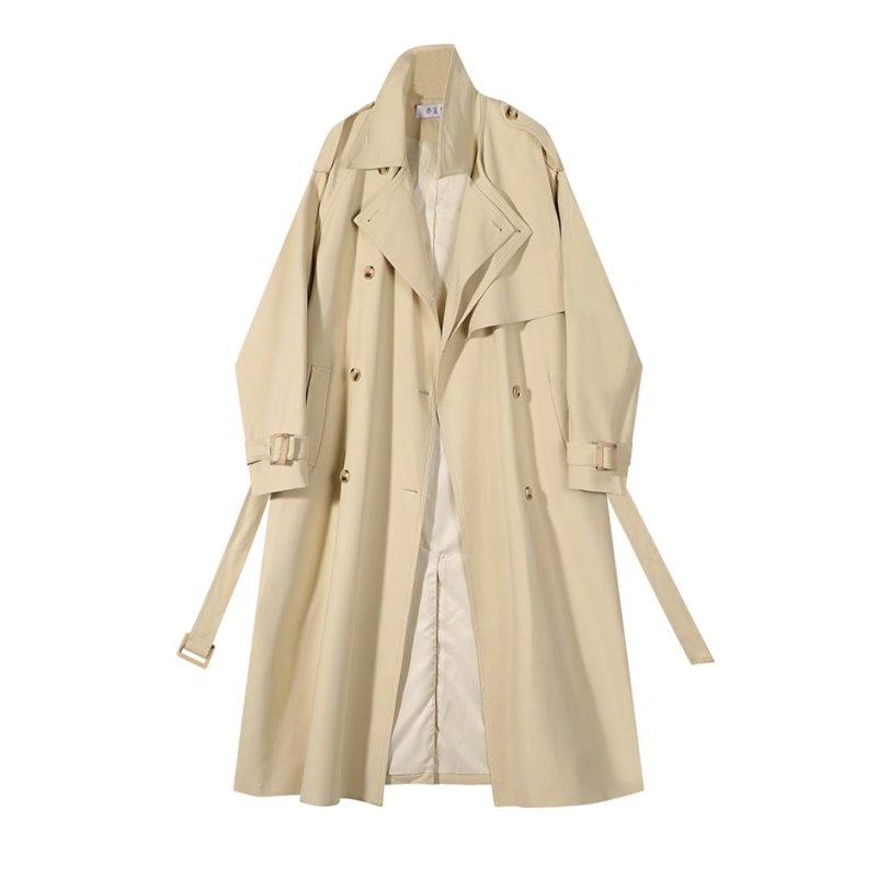画像1: Women's loose large lapel double-breasted waist trench profile coat レディース ゆったり 大きいラペル ダブルブレスト ウエスト トレンチ プロファイルコート (1)