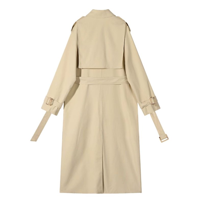 画像2: Women's loose large lapel double-breasted waist trench profile coat レディース ゆったり 大きいラペル ダブルブレスト ウエスト トレンチ プロファイルコート (2)
