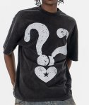 画像2: unisex American Cartoon Question Mark & ​​Mickey Mouse Destruction Print  T-Shirt  ヴィンテージスタイクエスチョンマーク＆ミッキーマウスデストラクションプリント アメリカンコミックプリント半袖ラウンドネック Tシャツ ユニセックス 男女兼用 (2)