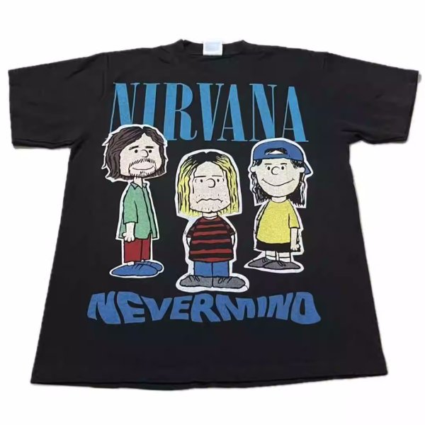 画像1: unisex  Nirvana x Snoopy joint vintage stylePrint  T-Shirt  ニルヴァーナ ×スヌーピー ヴィンテージスタイルプリント 半袖ラウンドネック Tシャツ ユニセックス 男女兼用 (1)