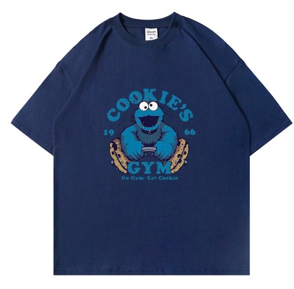 画像1: unisex Sesame Street Cookie MonsterT-shirt  セサミストリートクッキーモンスタープリント 半袖ラウンドネック Tシャツ ユニセックス 男女兼用 (1)