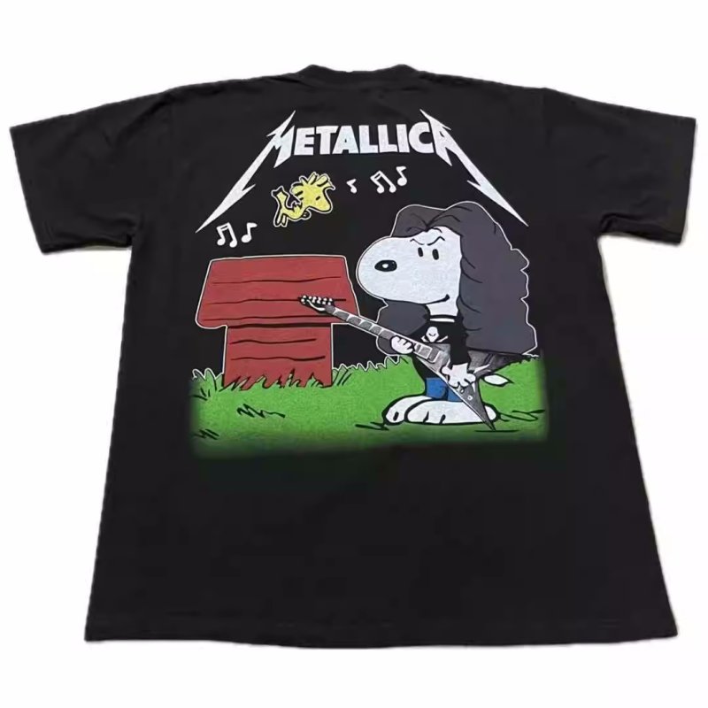 画像2: unisex Metallica x Snoopy T-shirt  joint vintage stylePrint  T-Shirt  メタリカ ×スヌーピー ヴィンテージスタイルプリント 半袖ラウンドネック Tシャツ ユニセックス 男女兼用 バンドT (2)