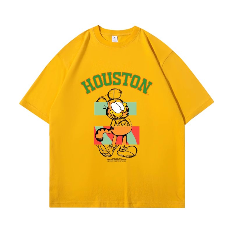 画像2: unisex houston garfield print  T-shirt  ヒューストンガーフィールドプリント 半袖ラウンドネック Tシャツ ユニセックス 男女兼用 (2)