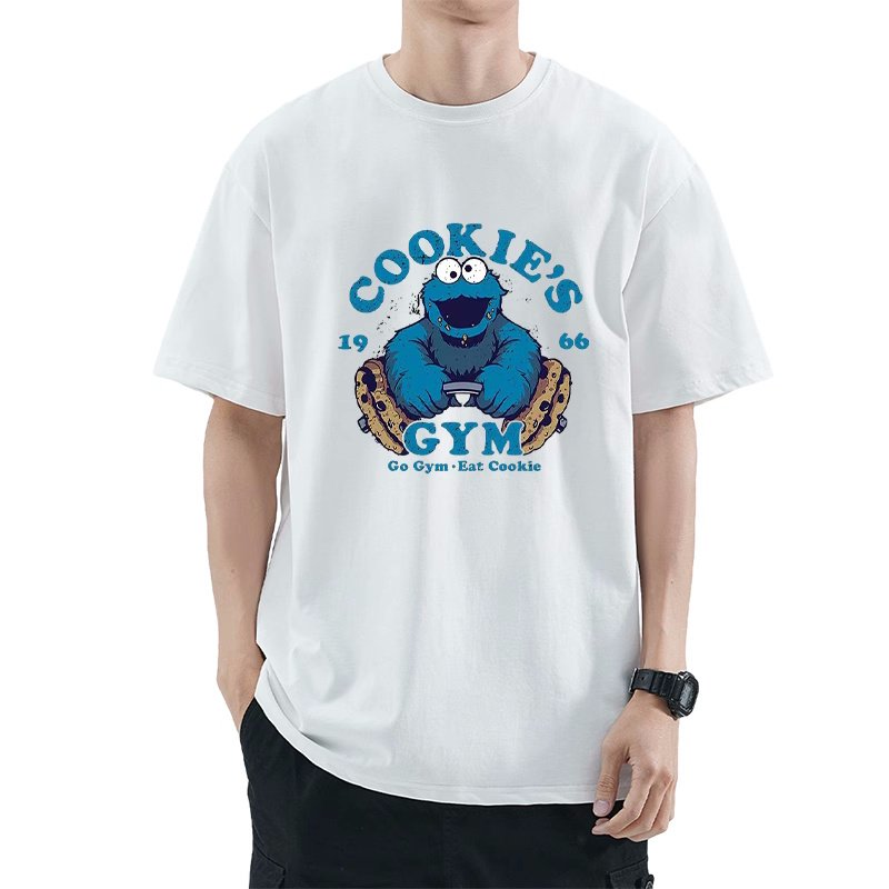 画像4: unisex Sesame Street Cookie MonsterT-shirt  セサミストリートクッキーモンスタープリント 半袖ラウンドネック Tシャツ ユニセックス 男女兼用 (4)