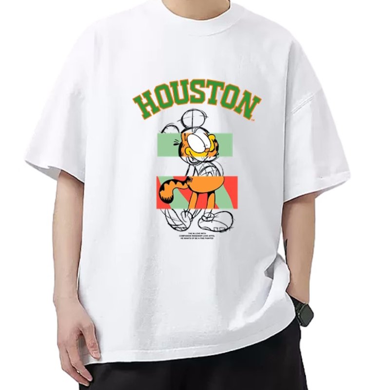画像8: unisex houston garfield print  T-shirt  ヒューストンガーフィールドプリント 半袖ラウンドネック Tシャツ ユニセックス 男女兼用 (8)