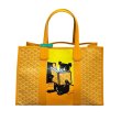 画像1: New EMO Dog graffiti painting herringbone shopping Tote Bag  ドッグ ペイント トートバッグ ヘリンボーン柄 (1)