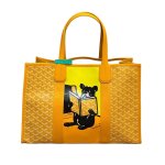 画像1: New EMO Dog graffiti painting herringbone shopping Tote Bag  ドッグ ペイント トートバッグ ヘリンボーン柄 (1)