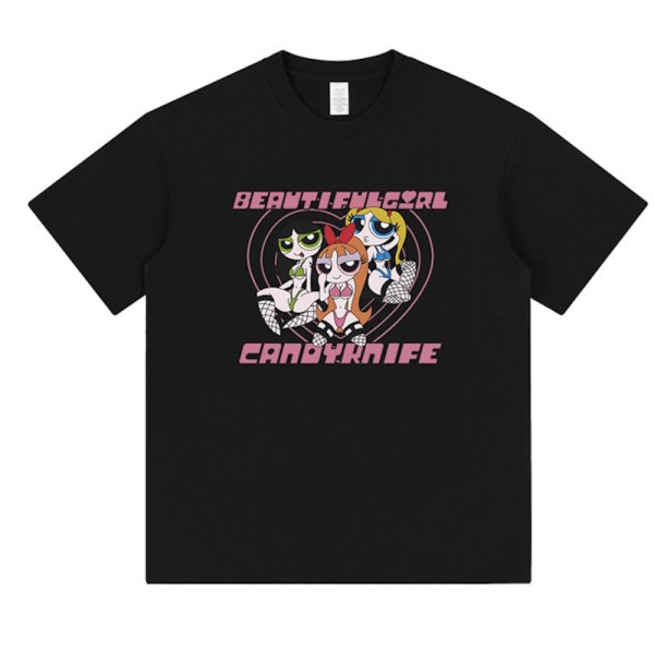 画像1: unisex Beautiful Girl Printed print  T-shirt   　ビューティフルガールプリント 半袖ラウンドネック Tシャツ ユニセックス 男女兼用 (1)