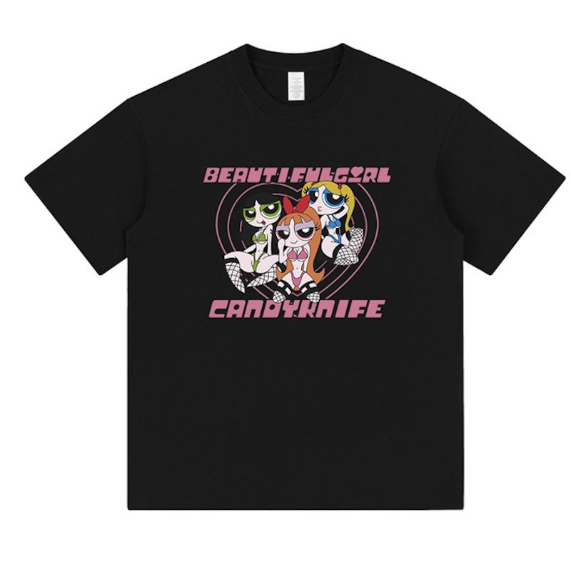 画像1: unisex Beautiful Girl Printed print  T-shirt   　ビューティフルガールプリント 半袖ラウンドネック Tシャツ ユニセックス 男女兼用 (1)