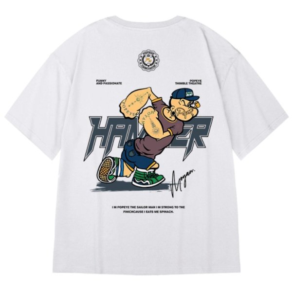 画像1: unisex Dash Popeye print  T-shirt   ダッシュポパイプリント 半袖ラウンドネック Tシャツ ユニセックス 男女兼用 (1)
