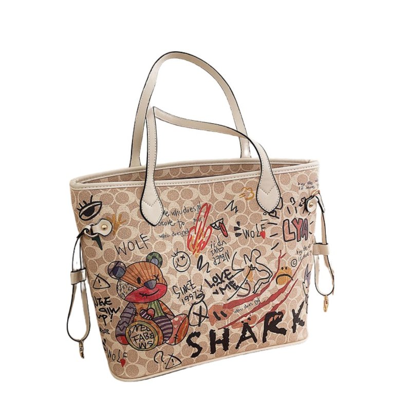 画像2: Bear graphic paint drawstring EMO graffiti signature painting tote bag ベア グラフィック ペイント シグネチャー 巾着トートショルダーバッグ (2)
