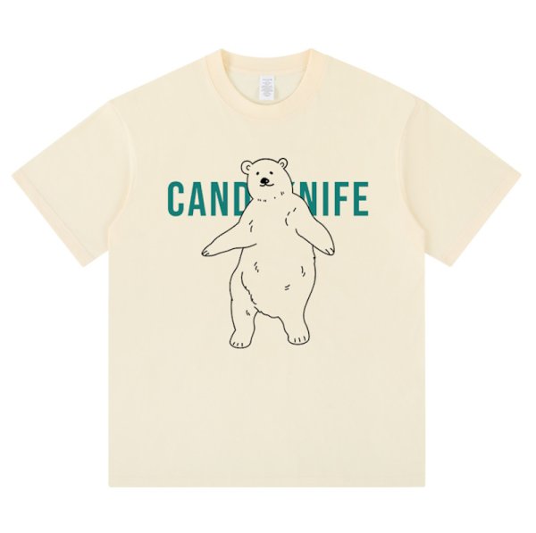 画像1: unisex Summer Bear Printed print  T-shirt   サマーベア熊プリント 半袖ラウンドネック Tシャツ ユニセックス 男女兼用 (1)