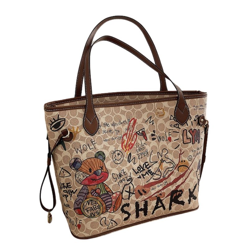 画像3: Bear graphic paint drawstring EMO graffiti signature painting tote bag ベア グラフィック ペイント シグネチャー 巾着トートショルダーバッグ (3)