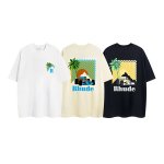 画像1: unisex Beach Sunset Print   T-shirt   　ビーチサンセットプリント 半袖ラウンドネック Tシャツ ユニセックス 男女兼用 (1)