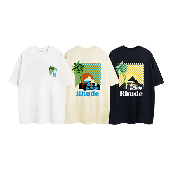 画像1: unisex Beach Sunset Print   T-shirt   　ビーチサンセットプリント 半袖ラウンドネック Tシャツ ユニセックス 男女兼用 (1)