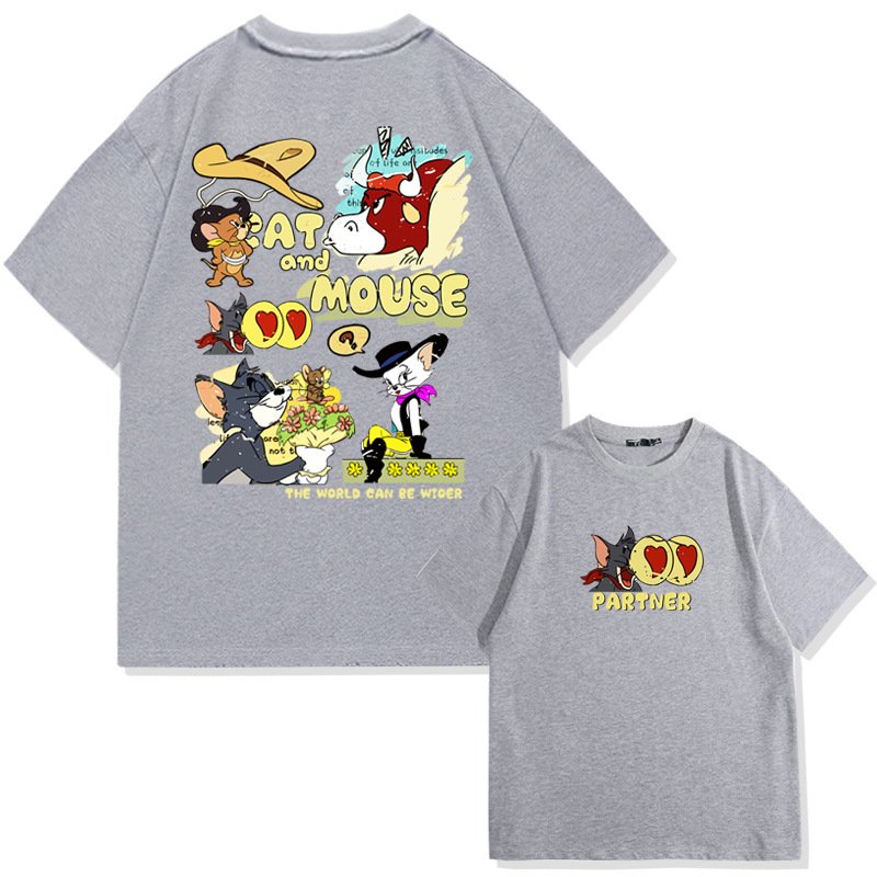 画像3: unisex American Retro Tom and Jerry  Print   T-shirt   　アメリカンレトロトムとジェリートム&ジェリープリント 半袖ラウンドネック Tシャツ ユニセックス 男女兼用 (3)