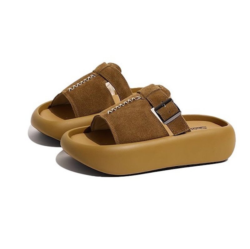 画像2: Lightweight leather platform slippers sandals Soft Sole　プラットフォーム厚底レザーサンダルスリッパ　 (2)