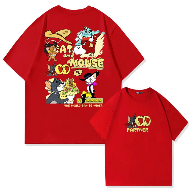画像10: unisex American Retro Tom and Jerry  Print   T-shirt   　アメリカンレトロトムとジェリートム&ジェリープリント 半袖ラウンドネック Tシャツ ユニセックス 男女兼用 (10)