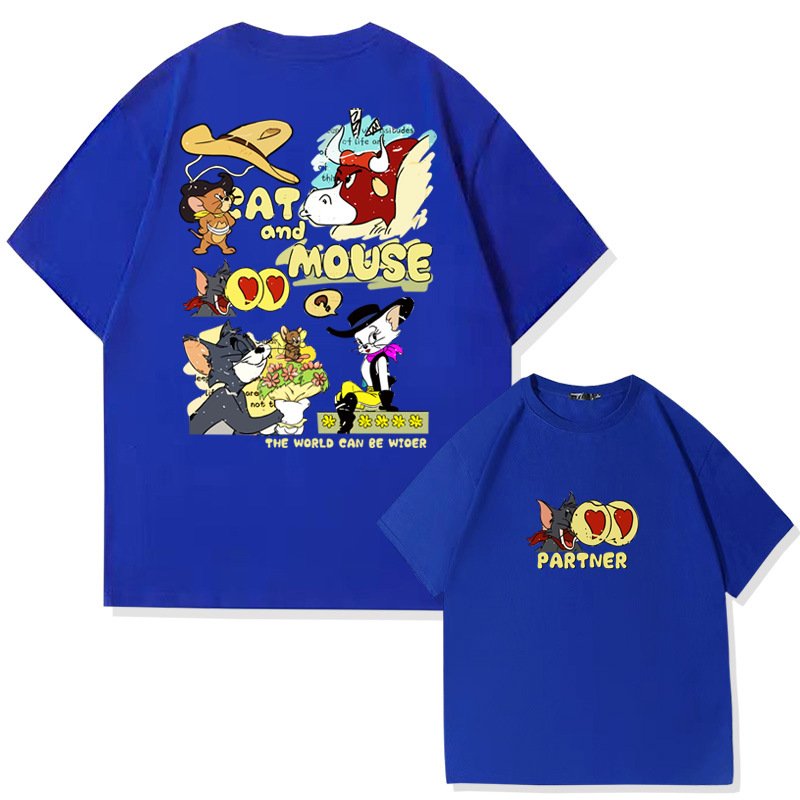 画像5: unisex American Retro Tom and Jerry  Print   T-shirt   　アメリカンレトロトムとジェリートム&ジェリープリント 半袖ラウンドネック Tシャツ ユニセックス 男女兼用 (5)