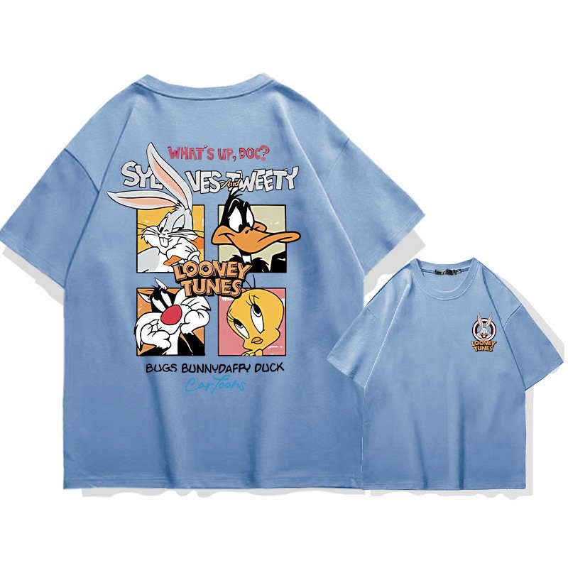 画像1: unisex Box Looney Tunes Bugs Bunny Print   T-shirt   　ボックスルーニー・テューンズ バッグスバニープリント 半袖ラウンドネック Tシャツ ユニセックス 男女兼用 (1)