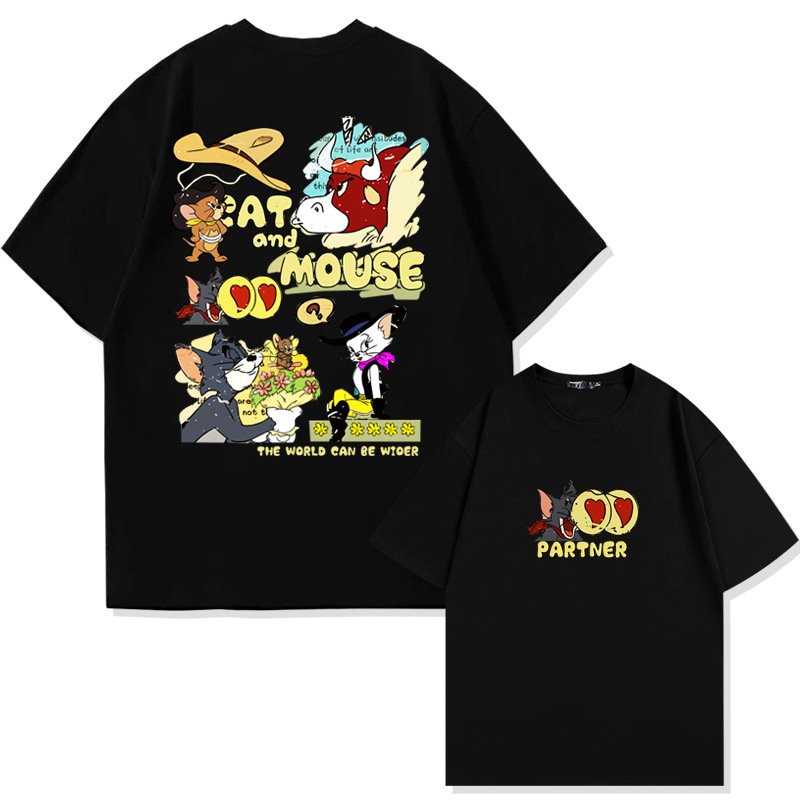 画像2: unisex American Retro Tom and Jerry  Print   T-shirt   　アメリカンレトロトムとジェリートム&ジェリープリント 半袖ラウンドネック Tシャツ ユニセックス 男女兼用 (2)
